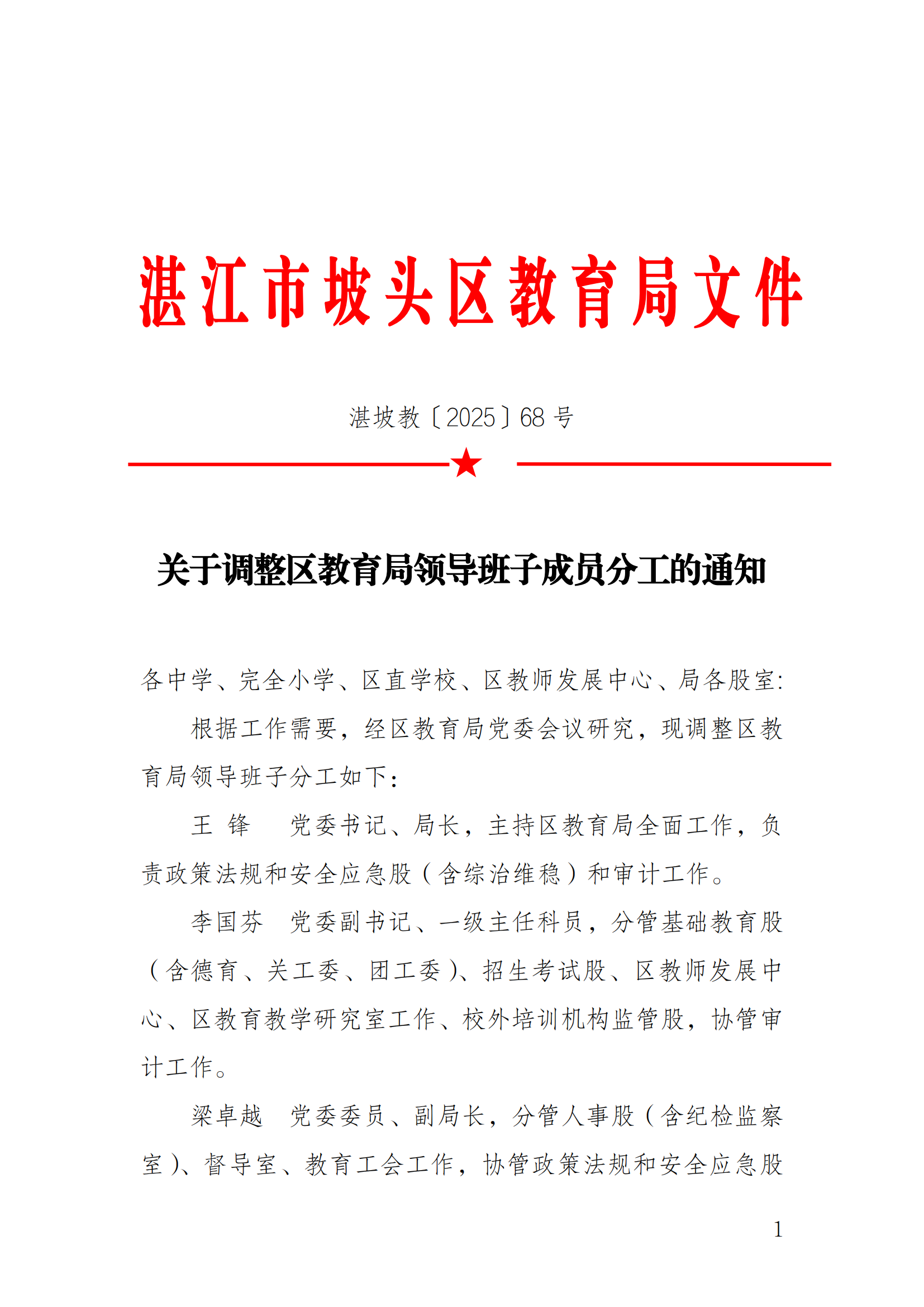 关于调整区教育局领导班子成员分工的通知_00.png
